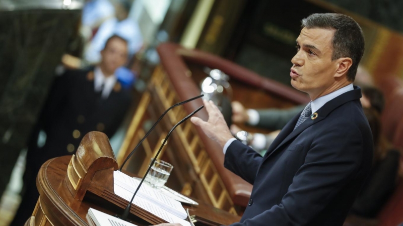 El presidente del Gobierno, Pedro Sánchez, durante su intervención en el debate sobre el estado de la nación, este martes en el Congreso.