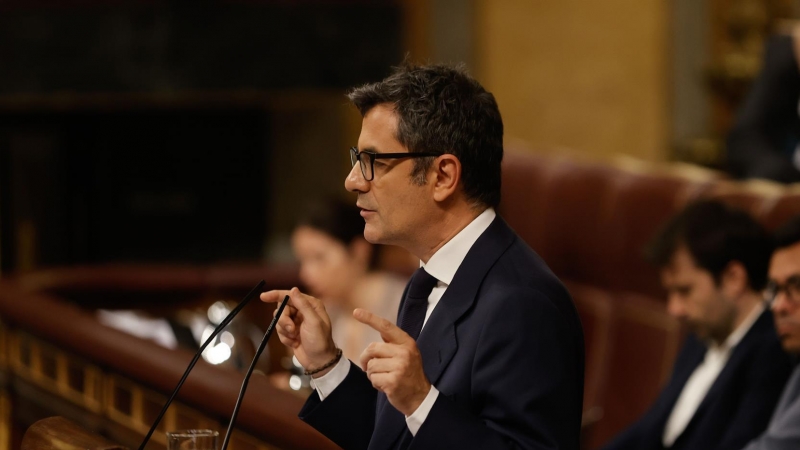 El ministro de la Presidencia, Relaciones con las Cortes y Memoria Democrática, Félix Bolaños, durante su intervención para defender la ley de memoria democrática este jueves 14 de julio de 2022.