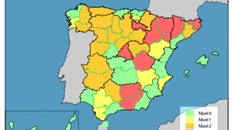 Mapa de los niveles de riesgo sobre la salud las altas temperaturas ocasionadas por la DANA.