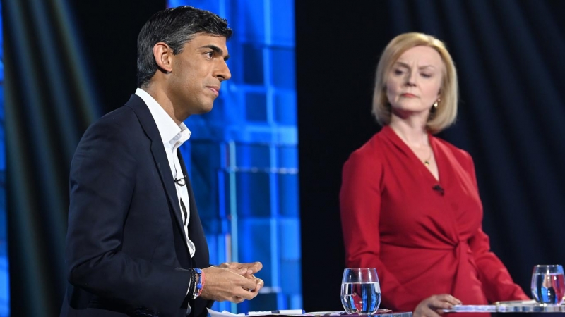 (17/07/2022) Rishi Sunak y Liz Truss durante un debate televisado en ITV, a 17 de julio de 2022.