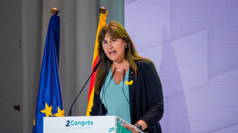 La presidenta del Parlament, Laura Borràs, interviene en el último día del congreso de JxCat, a 17 de julio de 2022.