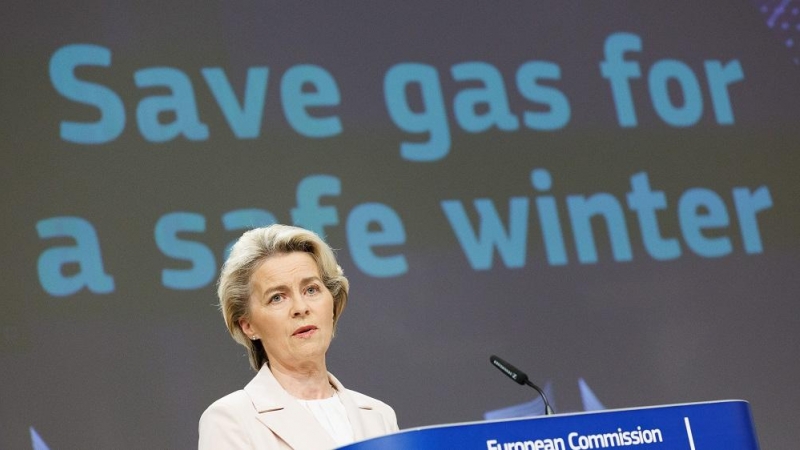 26/07/2022. La presidenta de la Comisión Europea, Ursula Von der Leyen, durante el acto de presentación de 'Ahorra gas para un invierno seguro', en Bruselas, a 20 de julio de 2022.