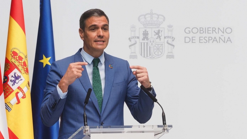 21/07/2022-El presidente del gobierno español, Pedro Sánchez, interviene durante la inauguración de la Línea de Alta Velocidad Madrid-Burgos, a 21 de julio de 2022, en Burgos, Castilla y León