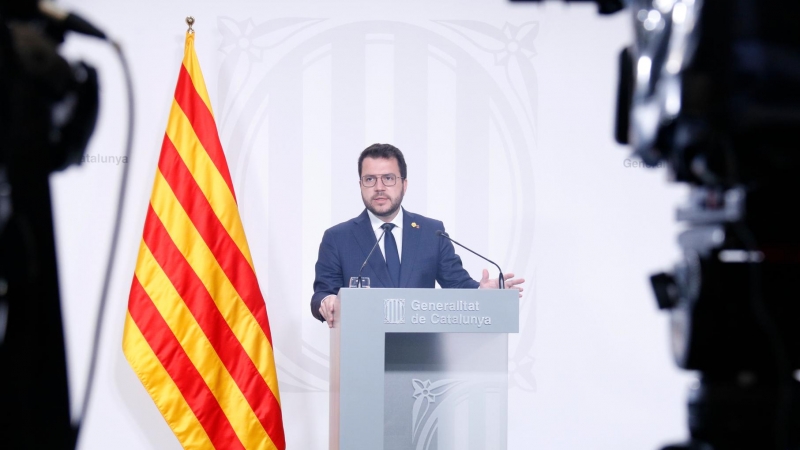 El president de la Generalitat, Pere Aragonès, ofereix una roda de premsa.