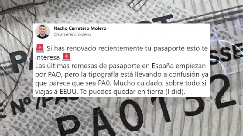 El confuso diseño tipográfico en el pasaporte que ha costado muy caro a un tuitero: 'Te puedes quedar en tierra'