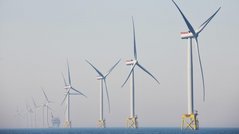 Aerogeneradores del parque eólico marino East Anglia One, en Reino Unido, desarrollado por Iberdola.