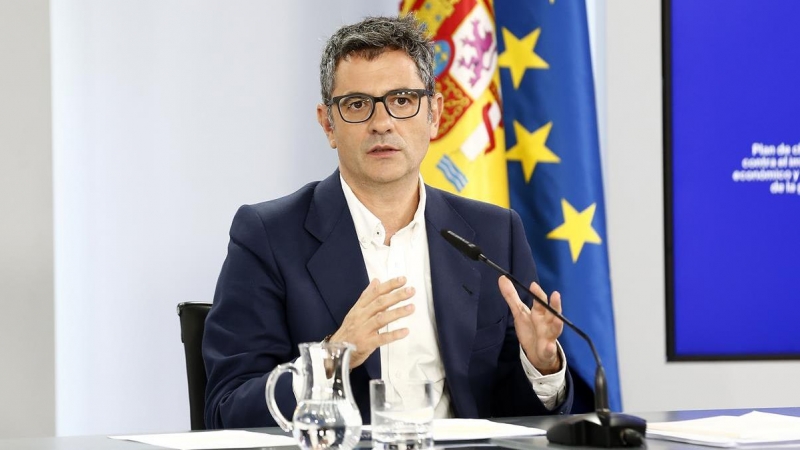 El ministro de Presidencia, Félix Bolaños, en el momento de presentar la propuesta de Anteproyecto de Ley de Información Clasificada.