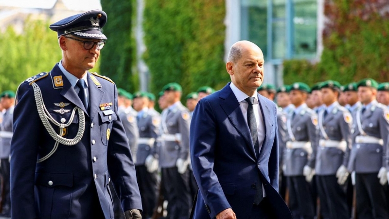 04/09/2022 El canciller alemán Olaf Scholz, en la ceremonia de bienvenida al primer ministro ucraniano, Denys Shmyhal