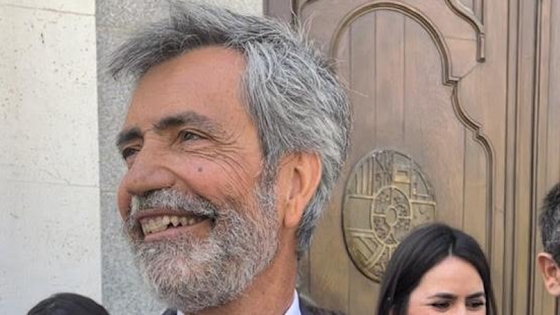 Carlos Lesmes, este lunes, tras el acto de toma de posesión del nuevo fiscal general del Estado, Álvaro Órtiz.