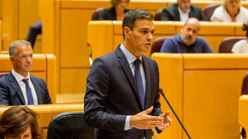 El presidente del Gobierno, Pedro Sánchez, en una sesión de control al Gobierno en el Senado. RICARDO RUBIO/EUROPA PRESS