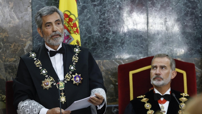 El president del CGPJ, Carlos Lesmes, a l'acte d'obertura de l'any judicial amb el rei Felip VI.