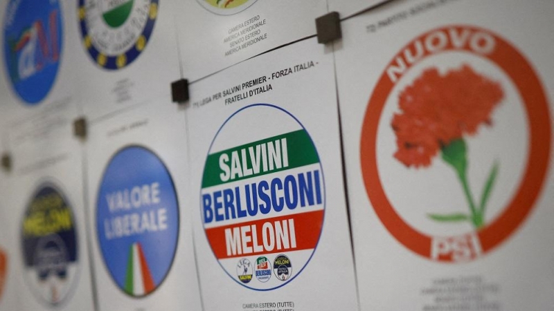12/09/2022. Símbolo de la coalición de la ultraderecha italiana de cara a las elecciones del 25 de septiembre, en Roma, a 23 de agosto de 2022.
