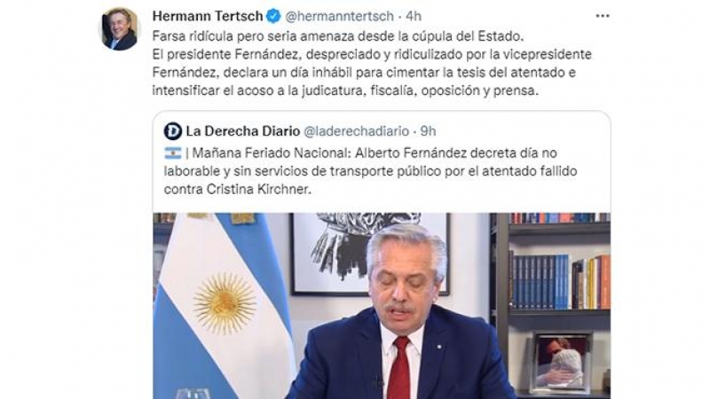 Herman Terch llegó a calificar el atentado contra Fernández de Kirchner 'farsa ridícula'