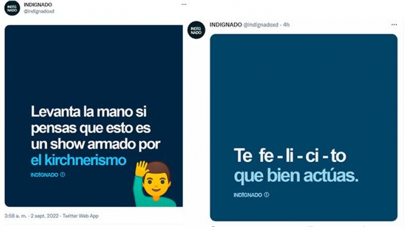 La segunda cuenta que destacada junto a la de Antonetti lanzando odio contra Cristina Fernández de Kirchner es la de @indignadoxd