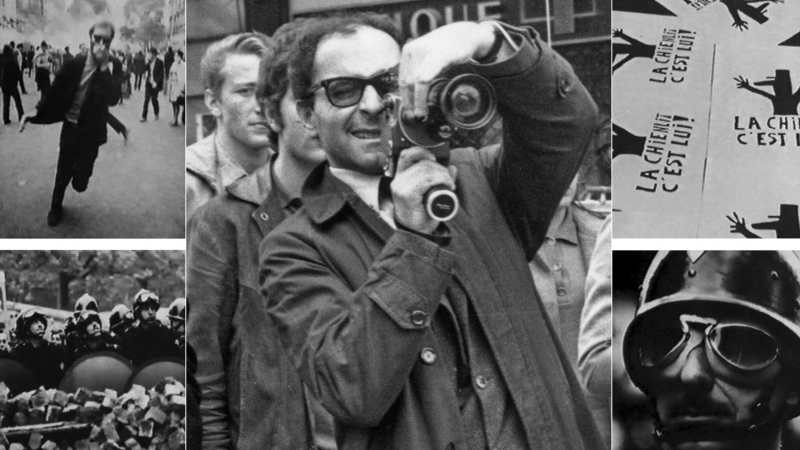 Jean-Luc Godard y varios fotogramas de los ‘Cinétracts’, que inmortalizaron Mayo del 68.