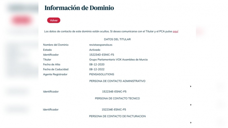 Información del dominio de la 'Revista Española'.