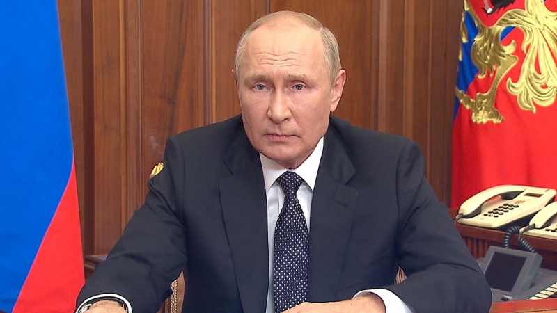 El presidente ruso, Vladimir Putin, durante su mensaje a la población, en Moscú, a 21 de septiembre de 2022.