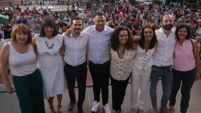 La candidata de 'Por Andalucía' a la Presidencia de la Junta, Inma Nieto, junto a la ministra de Igualdad, Irene Montero, y el titular de Consumo, Alberto Garzón cierran la campaña electoral para los comicios autonómicos del próximo día 19 en Málaga a 17