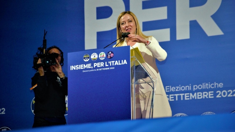 Giorgia Meloni durante el acto de Piazza del Popolo en Roma.