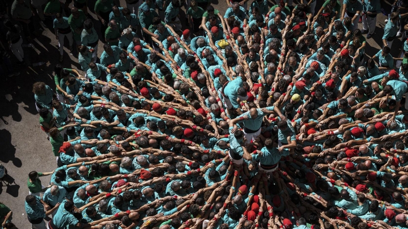 El 4 de 9 sense folre plantat pels Castellers de Vilafranca en la quarta ronda del Concurs de Castells de Tarragona.