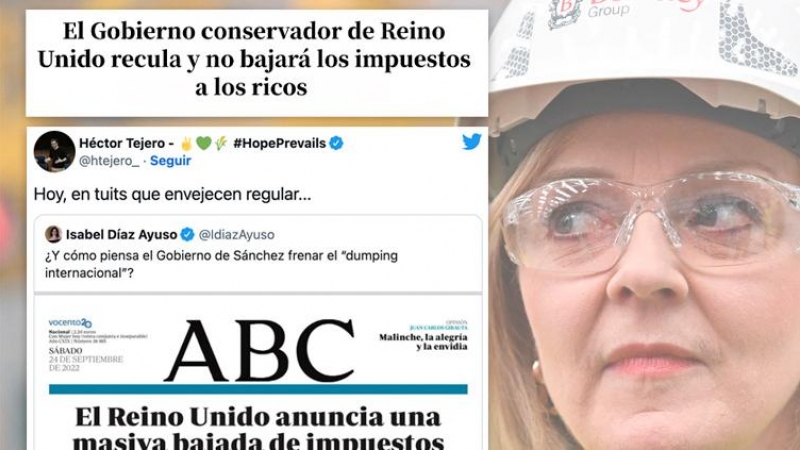 La recogida de cable de Liz Truss con su bajada de impuestos a los ricos, analizada en Twitter: 'Feijóo, Ayuso y Moreno no comentarán esta noticia'