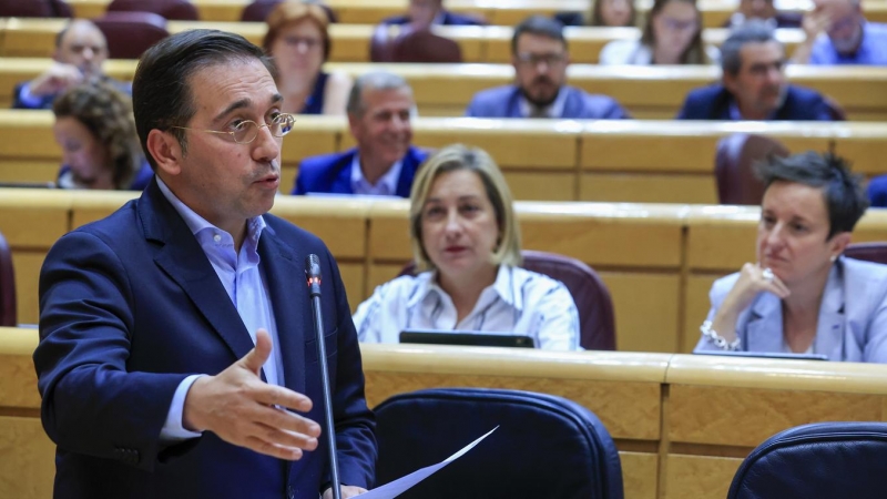 El ministro de Asuntos Exteriores, José Manuel Albares, durante la sesión de control al Gobierno este martes en el Senado.