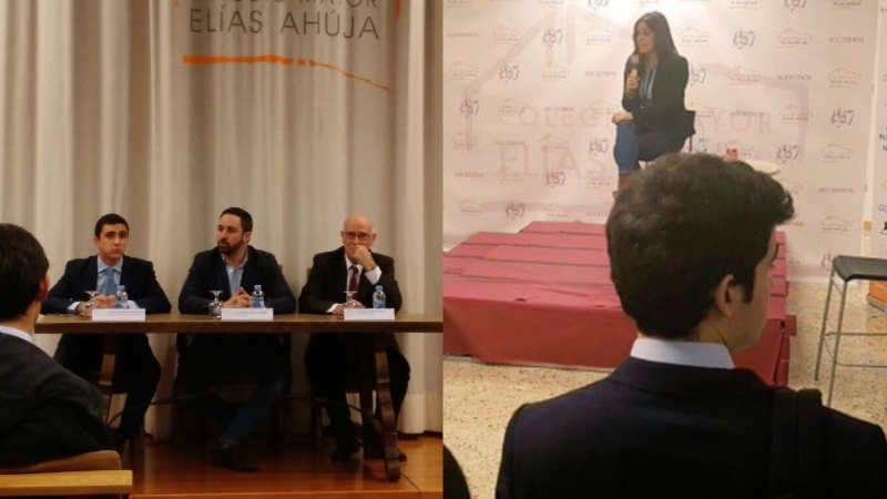 Santiago Abascal y Begoña Villacís durante sus intervenciones en el Colegio Mayor Elías Ahuja.