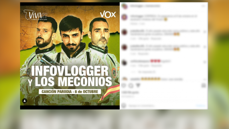 Los meconios e infovlogger, creadores de contenido próximos a Vox, en un cartel del partido de Santiago Abascal.
