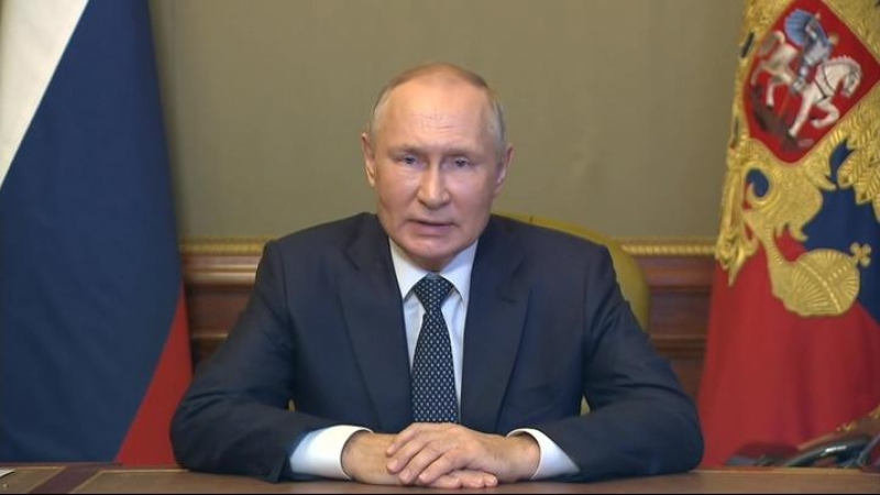 Él presidente ruso Vladímir Putin durante su discurso televisado este lunes.