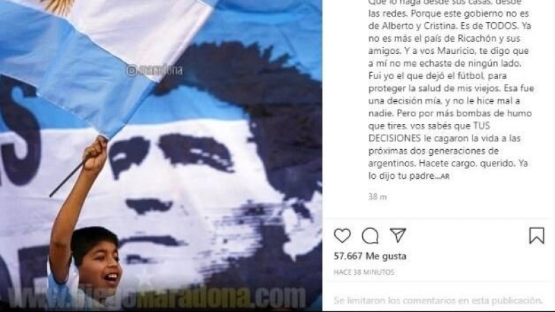 Publicación eliminada de la cuenta de Instagram de Diego Maradona.