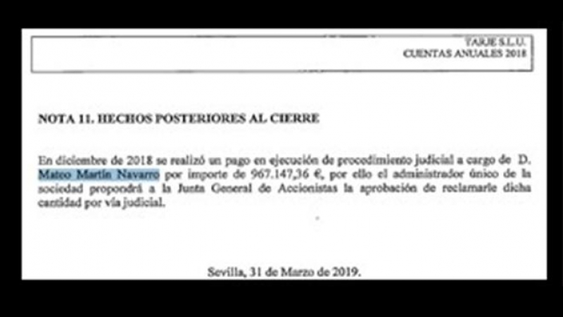 Extracto de las cuentas depositadas en el registro mercantil para el ejercicio 2018 de la empresa TARJE S.L.U.