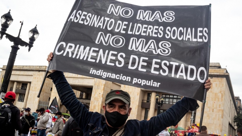 Protesta por el asesinato de líderes sociales en Colombia, a 9 de octubre de 2022.