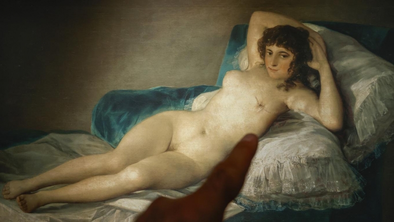 18/10/22 Fotomontaje de Jorge Salgado del cuadro 'La maja desnuda' de Francisco de Goya con un pecho  extirpado. Expuesto en el museo Thyssen, a 18 de octubre de 2022.