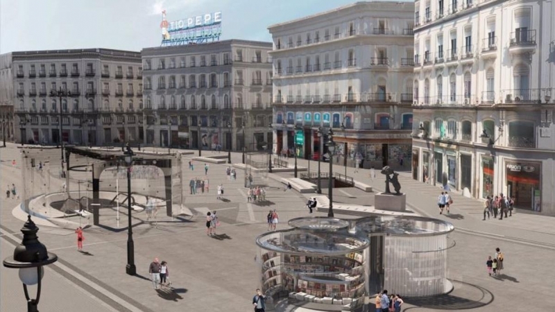 Simulación de las obras de la Puerta del Sol de Madrid, sin ningún árbol ni zona verde.