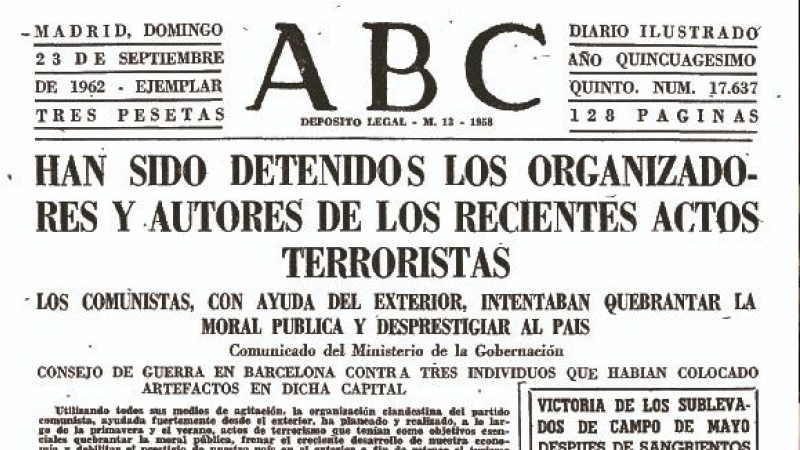 Recorte del diario 'ABC' donde se recoge la detención de 11 civiles acusados de intentar volar el Valle de los Caídos.