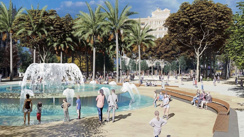 Figuración de la fuente de la plaza del Ayuntamiento de Valencia.
