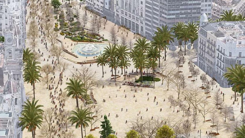 Simulación de la plaza durante el verano