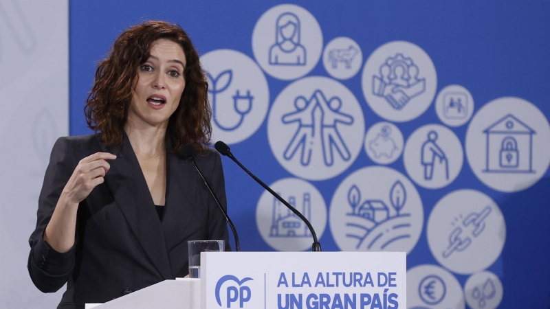 La presidenta del PP de Madrid y de esta comunidad, Isabel Díaz Ayuso, durante su intervención en la convención sectorial 'Juventud, un proyecto de vida. A la altura de un gran país' este 24 de octubre de 2022.