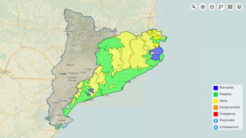 26/10/2022 - El mapa de la situació d'alerta per sequera a Catalunya.