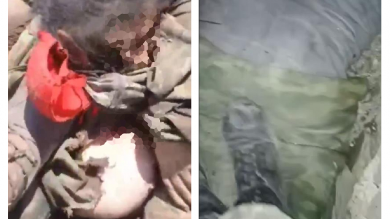 Soldados azeríes se fotografían pisando con sus botas los cadáveres de víctimas armenias de la guerra