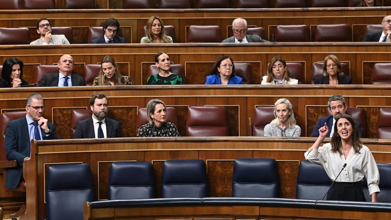 02/11/2022.- La ministra de Igualdad, Irene Montero, durante la sesión de control al Gobierno celebrada este miércoles en el Congreso. EFE/Fernando Villar