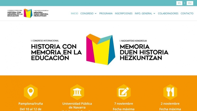 Página web del I Congreso internacional Historia con Memoria en la Educación.