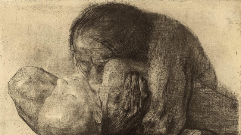 'Mujer con nino muerto', de 1903, aguafuerte de Kathe Kollwitz