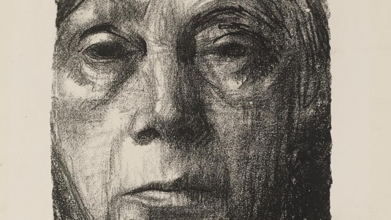 Litografía que representa un autorretrato de Käthe Kollwitz, de 1934