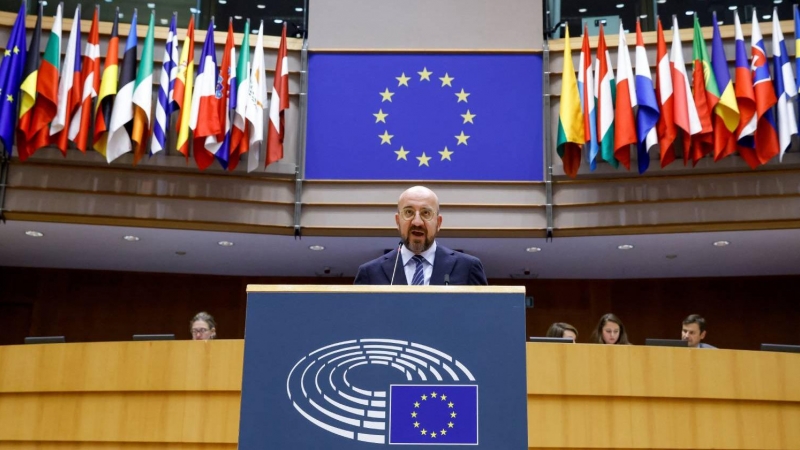 El presidente del Consejo Europeo, Charles Michel, durante una sesión plenaria en el Parlamento Europeo el 9 de noviembre de 2022.