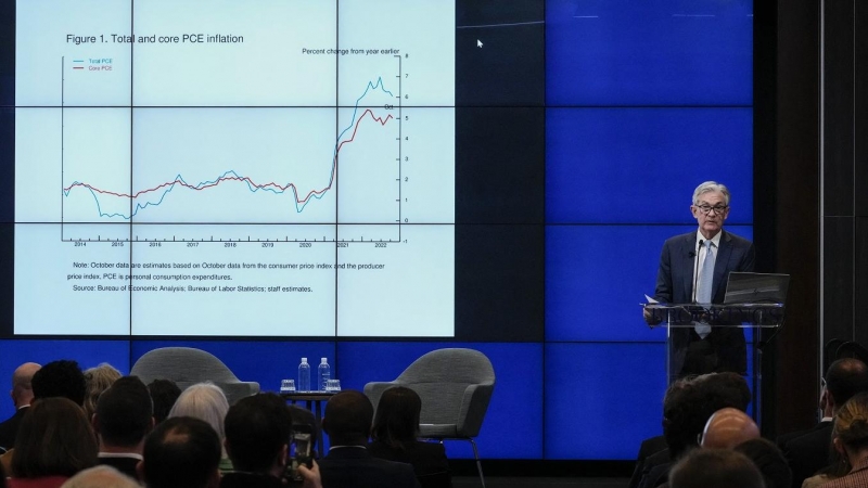 El presidente de la Reserva Federal (Fed), Jerome Powell, durante su intervención en Brookings Institution, en Washington. AFP/Drew Angerer/Getty Images
