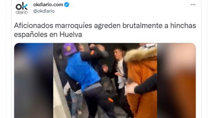 Imagen del tuit lanzado por 'OkDiario' de una noticia falsa.