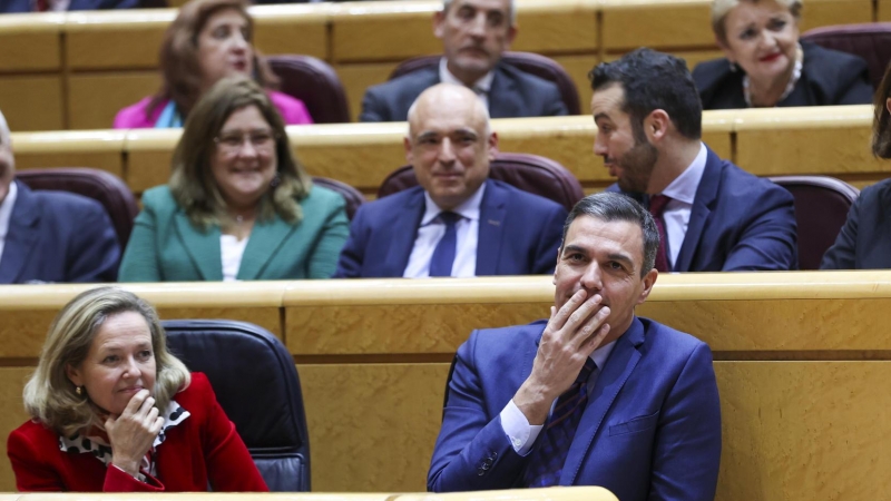 El presidente del Gobierno, Pedro Sánchez durante el pleno del Senado, este miércoles en Madrid .