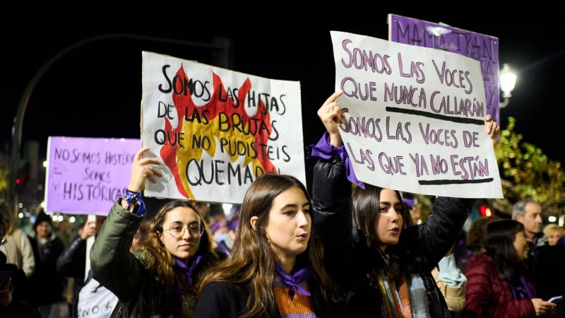Un grupo de mujeres con pancartas durante una manifestación contra las violencias machistas el pasado 25N en Cantabria.