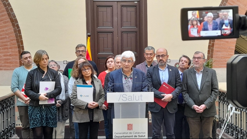 Manel Balcells i Díaz, durant l'atenció als mitjans de comunicació a la seu del Departament